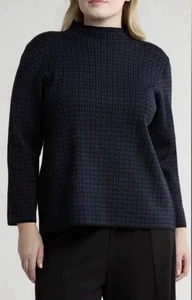 Max Studio Women’s Blue Black Checked Mock Neck Sweater Size Small Stretch - Picture 1 of 8