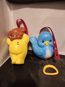 VTG Fisher Price Music Teddy Bear & Blue Bird Musical Pull Crib Toy, Works READ - Picture 1 of 15