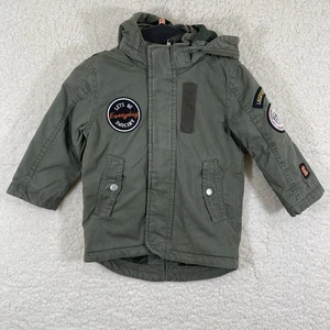 H&M Parka Jacke Jungen kleine Größe 1,5-2 Jugend Armeegrün Khaki Kapuze Reißverschluss Druckknopf - Bild 1 von 12