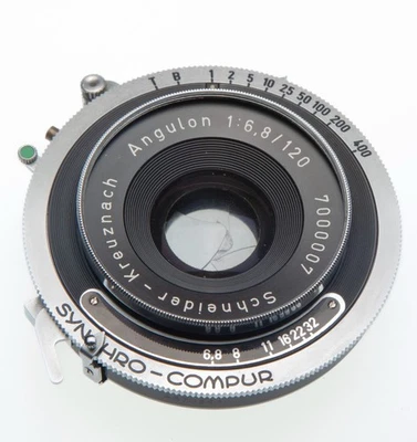 SCHNEIDER Angulon 120mm f 6.8 #7000007 on Synchro-Compur shutter (internal #100) - Imagen 1 de 4