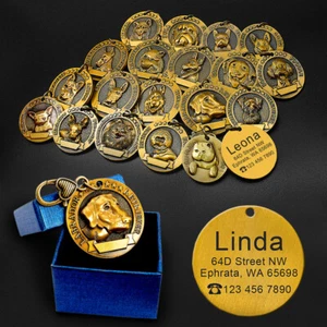 3D Gold Personalised Dog Tags with Breeds Customized Name ID Collar Tag Engraved - Picture 1 of 32