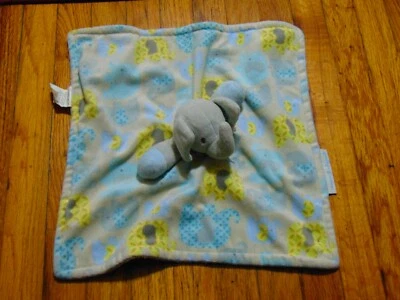Blankets and Beyond Elephant Baby Security Blanket Lovey Grey Blue Yellow - Image 1 of 4