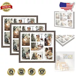 Elegant Distressed Brown Photo Frames Set – Rustic Wood Collage with White Mat - Picture 1 of 9