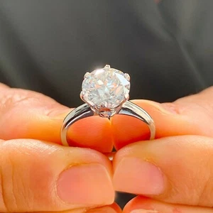 Round Cut Moissanite Engagement Ring Solitaire 14k Whie Gold Wedding Ring 3.00ct - Picture 1 of 12