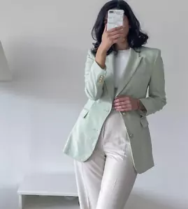 ZARA BLAZER DONNA NUOVO ADERENTE BOTTONI DORATI GIACCHE VERDE MENTA 2395/732 XS S M - Foto 1 di 11