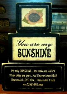 Juego de letreros de madera You Are My Sunshine Farmhouse primitivos bloques apilables rústicos - Imagen 1 de 3