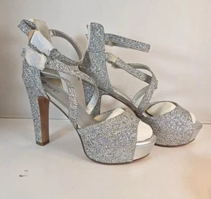 IDIFU Silver Glitter Platform High Heel Sandals 9M New With Box - Picture 1 of 14