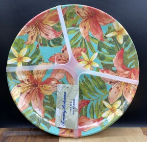 TOMMY BAHAMA MELAMINE Floral Tropical Island 8.5"Salad Plates (SET OF 4) NEW - Picture 1 of 7