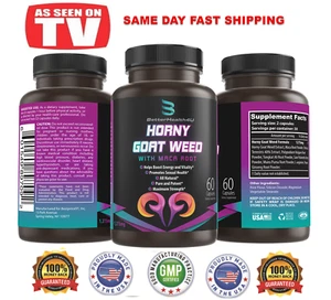 HORNY GOAT WEED Male Supplements Capsules, Energy Herbal-60 Pills Exp:12/2028 - Picture 1 of 11