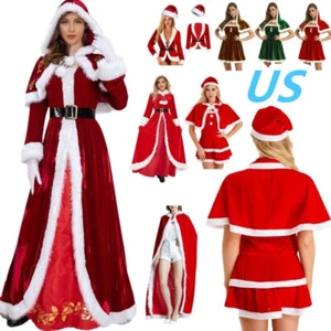 Women's Santa Claus Christmas Costume Hooded Dress Cloak Cape Xmas Outfits - Picture 1 of 106