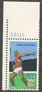 US. 1790. 10c. Javelin, 22nd Summer Olympic Games, Moscow. w/Pl#. MNH. 1979 - Picture 1 of 1