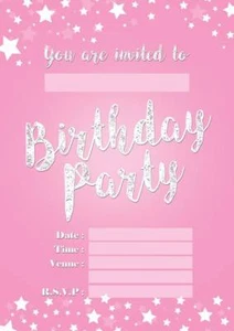 GIRLS PINK BIRTHDAY PARTY INVITATIONS KIDS CHILDRENS INVITES - Picture 1 of 3