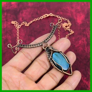Venta Día de la Madre Labradorita Piedra Alambre Envuelto Cumpleaños Cadena Collar Cobre - Imagen 1 de 6
