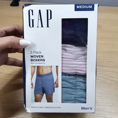 GAP сплетенный боксер шорты мужской средний синий темно-розовый полоски 3-Pack функциональный мухи - Изображение 1 из 4