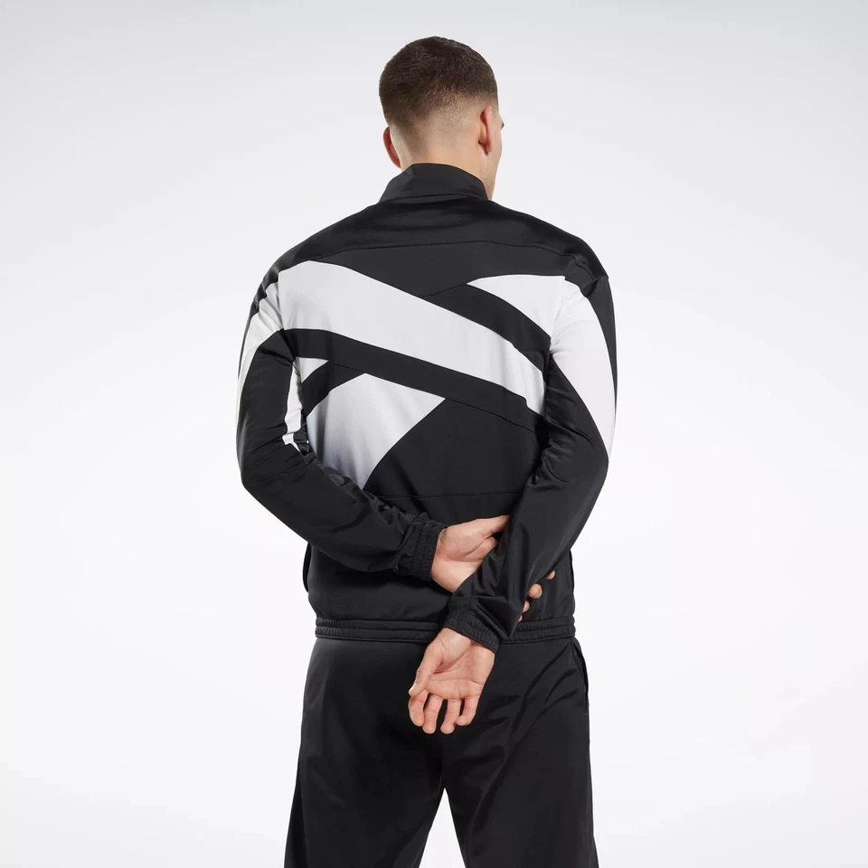 Reebok Men's Identity Vector Knit Track Tops Black/White Size- M