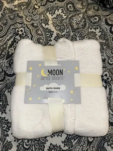 Kleinkind Fleece Bademantel Größe 2T 3T elegant cremeweiß Plüsch Mond Sterne neu edel - Bild 1 von 4