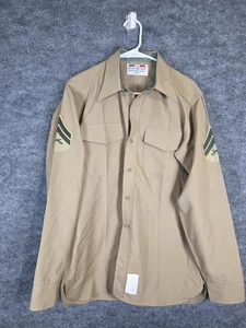 VINTAGE Flying Cross Shirt Mens 16.5 Khaki Poly Wool Corporal Patch Made USA 80s - Picture 1 of 16