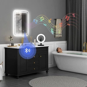 500 x 700 mm Bluetooth Bathroom Mirror with LED Lights Demister Pad Silver - Picture 1 of 11