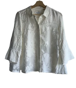 Blusa Equipment Blanca Floral Transparente Suave Abotonada Mezcla Algodón Seda Talla L - Imagen 1 de 7