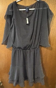 NWT $128 Max Studio Black & White Polka Dot Smocked Dress Size Medium M - Picture 1 of 9