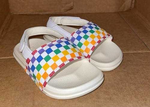 Sandali Vans Scacchiera Arcobaleno La Costa Slides Cinturino Tacco Bambino 6C NUOVI