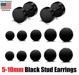 Stainless Steel Black Stud Earrings for Men Women Faux Gauges Fake Gauge Earring - Picture 1 of 12