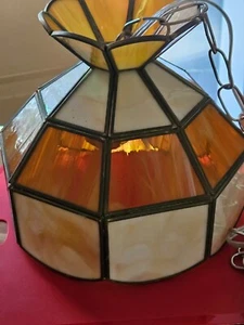 vintage swag stained glass caramel&cream with chain approx 8inches - Picture 1 of 7