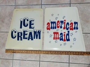 2 Vintage American Maid Ice Cream Truck Sign Dairy Farm Delivery Bicycle  - Picture 1 of 7