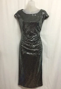 Liz Jordan Dress Midi Sequin Size 16 Formal Wedding Evening Black Silver RP$260 - Picture 1 of 14