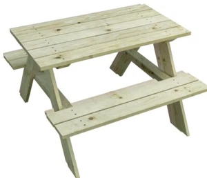 35" Smooth Brown Pre Drilled & Cut Wooden Rectangle Pine kids Picnic Table Kit - Picture 1 of 3
