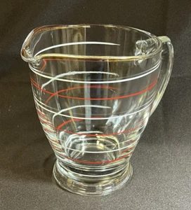 Vintage Atomic 1950s Red & White Banded Glass Water Lemonade Jug Bar - Picture 1 of 9