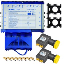 9/8 Multischalter Humax SET HMS 98 + 2 Quattro LNB HD 3D 0,1 Multifeed Schelle