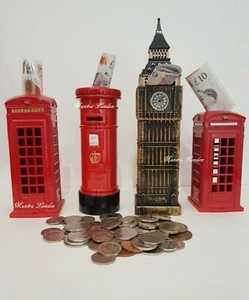 UK Souvenirs Big Ben PostBox Kids Children Money Tin Box Piggy Bank Saving Coin - Picture 1 of 3