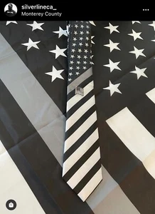 Tie & Tie Pin 59” Thin Silver Line American Flag Theme Silver/White/Black $20.25 - Picture 1 of 5
