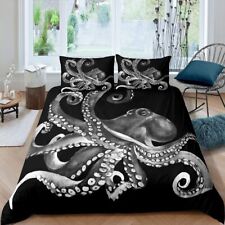Ancient Octopus Monster Black Duvet Quilt Cover Queen Bedding Set Pillowcase