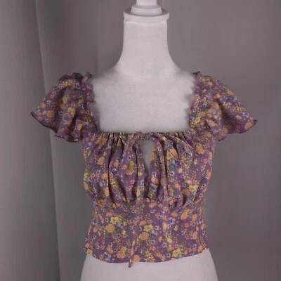 Blusa de mujer pequeña recortada púrpura floral lechera Y2K casa de campo granja NUEVA Foto 1 de 4