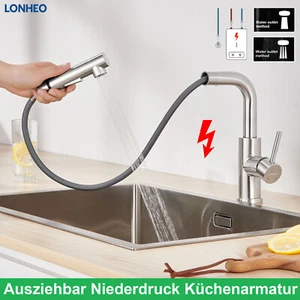 360° Niederdruck Küchenarmatur Wasserhahn mit ausziehbar Brause Spültischarmatur - Bild 1 von 12