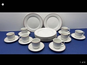 Set Of 24 Pcs For 8 Of Luxembourg Villeroy & Boch White With Red Trim - Picture 1 of 6