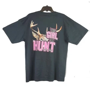 "Dieses Mädchen kann jagen!" Gildan T-Shirt Gr. Large schwarz mit rosa Grafik neu - Bild 1 von 8