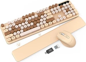 Trueque Latte Wireless Keyboard & Mouse Combo, Detachable Wrist Rest, Retro Keys - Picture 1 of 8