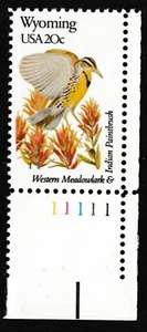 US 2002/2002a State Birds & Flowers Wyoming 20c plate single LR #11111 MNH 1982 - Picture 1 of 1