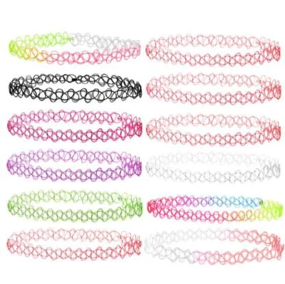 Collana con ciondolo girocollo tatuaggio elastico 12 pezzi vintage chockers retrò colletto nero - Immagine 1 di 4