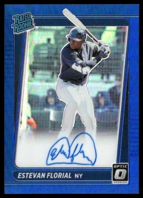 2021 Panini Optic Estevan Florial Blue Refractor SP AUTO RC #33/75 Yankees - Image 1 of 2