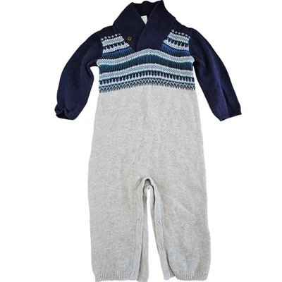 Janie and Jack Boys 6-12M Fair Isle Little Cabin Gris Azul Marino Tejido Una Pieza Invierno Foto 1 de 4