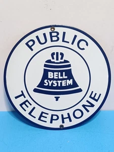 Vintage Bell System Public Telephone 9" Porcelain Round Sign▪︎NICE!!! - Picture 1 of 5