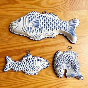 Lotto 3 decorazioni parete ceramica pesce bianco blu ABC Bassano arte costiera Italia - Foto 1 di 9