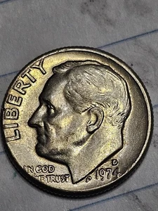 1974-D Roosevelt Dime Error - Misaligned Obverse Die Grease Strike Pluribus Unum - Picture 1 of 6