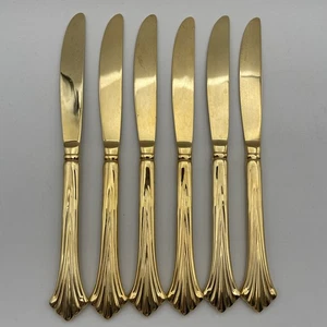 WM Rogers and Son GOLDEN ROYAL PLUME Gold Electroplate 6 Tafelmesser - Bild 1 von 9