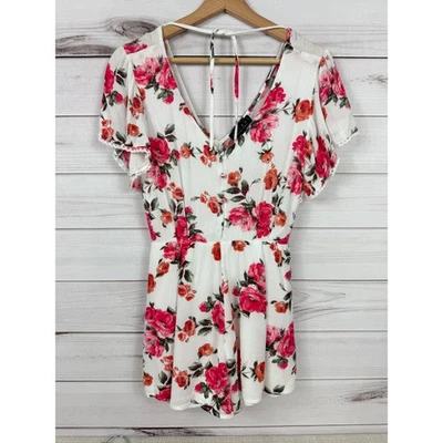 Trixxi Mameluco Floral Para Mujer L Blanco Rosa Naranja Manga Corta Cuello en V Informal Foto 1 de 4