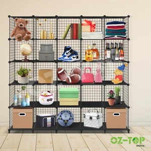 25 Cube Cabinet Organiser DIY Metal Wire Mesh Storage Bookcase Rack Shelf Stand - Picture 1 of 12
